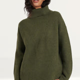 Nobody's Child Khaki Roll Neck Longline Knitted Jumper