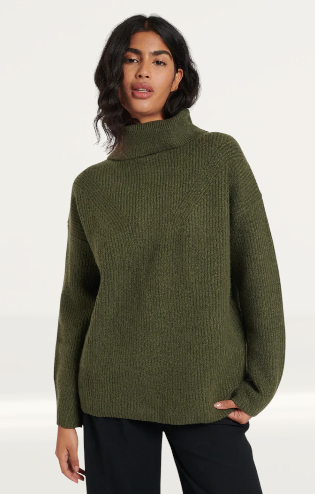 Nobody's Child Khaki Roll Neck Longline Knitted Jumper