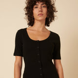 Nobody's Child Black Scoop Neck Button Through Top