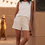 Nobody's Child Cream Pinstripe Tailored Shorts