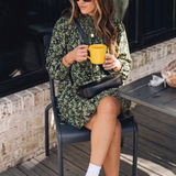 Whistles Shirred Smock Dress In Green And Pink Smudge