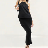 Na-Kd Contrast Detailed Halter Neck Top In Black
