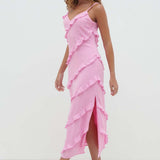 Pretty Lavish Nadine Ruffle Posie Pink Midaxi Dress