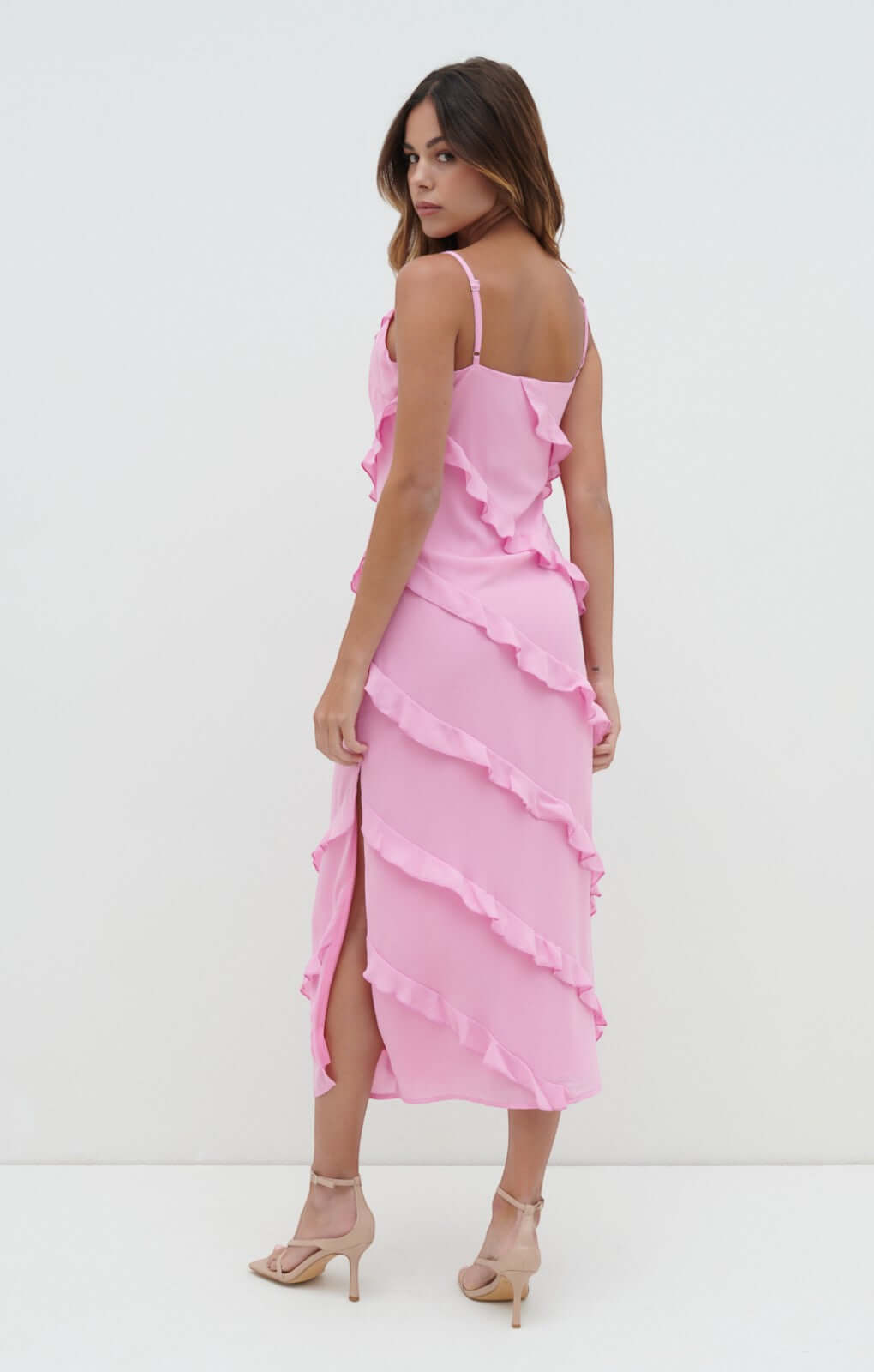 Pretty Lavish Nadine Ruffle Posie Pink Midaxi Dress