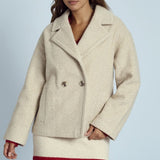 Native Youth Boucle Double Breasted Cropped Coat in Cream