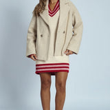 Native Youth Boucle Double Breasted Cropped Coat in Cream
