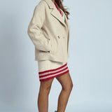 Native Youth Boucle Double Breasted Cropped Coat in Cream