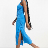 Object Ruched Sleeveless Jersey Midi Dress With Ruched Front In Blue