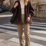 Topshop Faux Suede Cropped Kick Flare Trouser in Light Beige