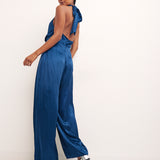 Nobody's Child Annie Satin Backless Jumpsuit In Blue