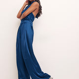 Nobody's Child Annie Satin Backless Jumpsuit In Blue
