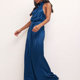 Nobody's Child Annie Satin Backless Jumpsuit In Blue