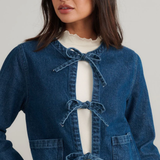 Nobody's Child Arlington Denim Jacket with Tie Front in Blue