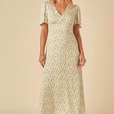 Nobody's Child Petite Atlas Midi Dress Woodblock Green Print