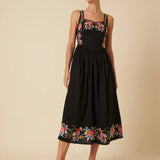 Nobody's Child Black Floral Embroidered Serafina Midi Dress