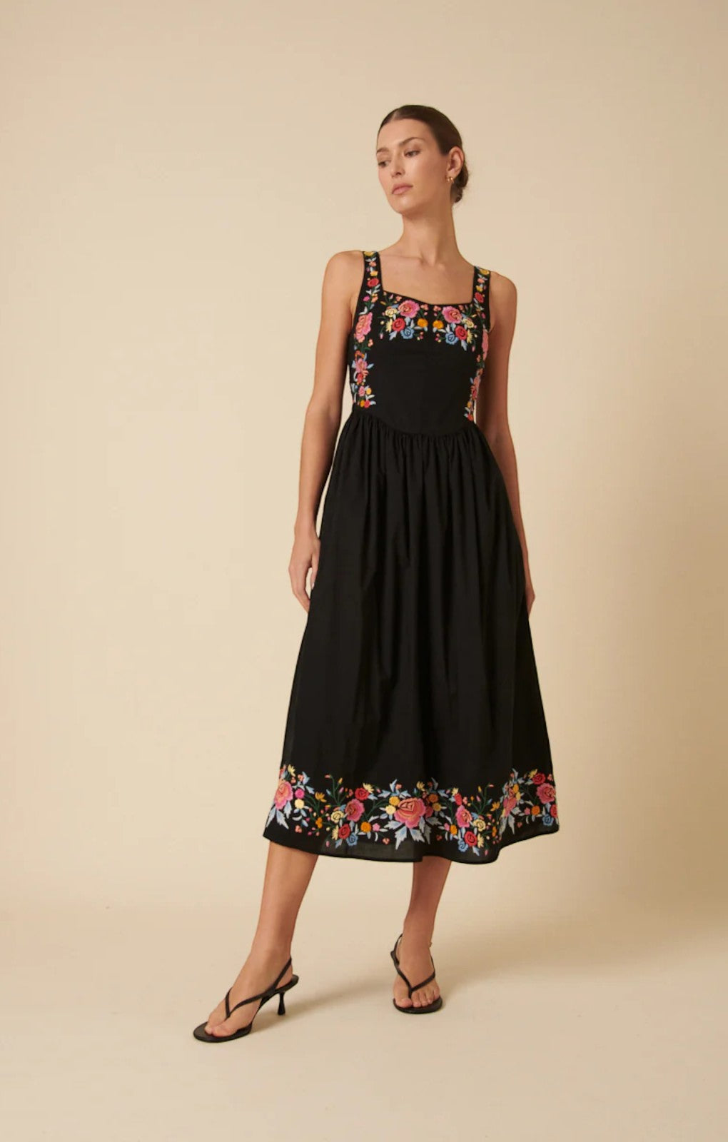 Rent Nobody's Child Black Floral Embroidered Serafina Midi Dress