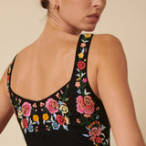 Nobody's Child Black Floral Embroidered Serafina Midi Dress