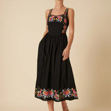 Nobody's Child Black Floral Embroidered Serafina Midi Dress