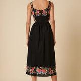 Nobody's Child Black Floral Embroidered Serafina Midi Dress