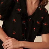 Nobody's Child Black Floral SS Birdie Blouse