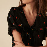 Nobody's Child Black Floral SS Birdie Blouse