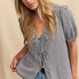 Nobody's Child Black Gingham Tie Front Bernadetta Blouse