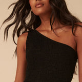 Nobody's Child Black Linen-blend One Shoulder Ruched Jumpsuit