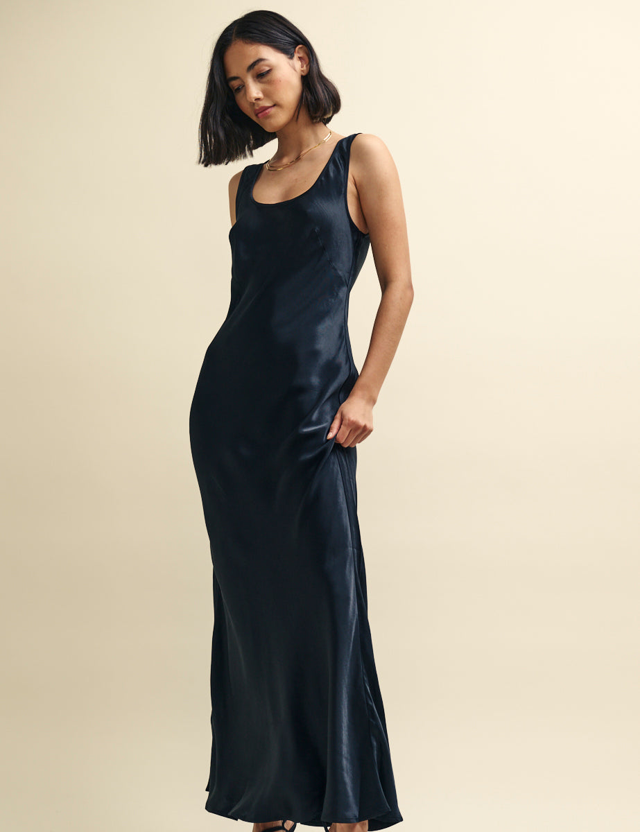 Nobody's Child Black Monika Satin Slip Maxi Dress