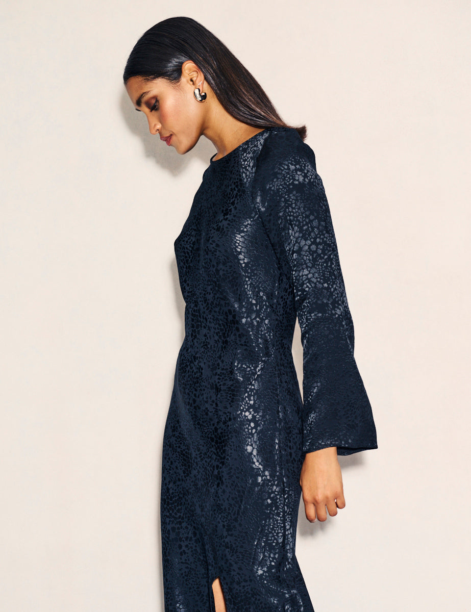 Nobody's Child Black Satin Jacquard Sydney Maxi Dress
