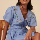 Nobody's Child Blue Petite Floral Embroidered Birdie Mini Dress