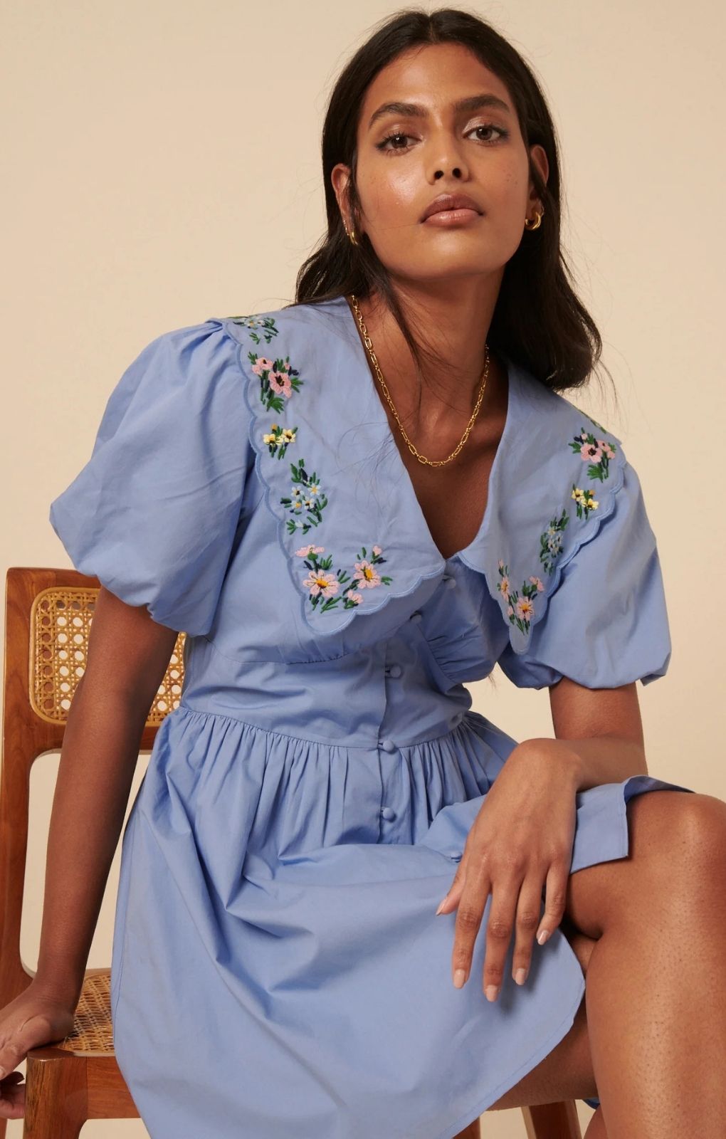 Rent Nobody's Child Blue Floral Embroidered Birdie Mini Dress | Hirestreet