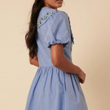 Nobody's Child Blue Petite Floral Embroidered Birdie Mini Dress