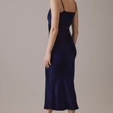 Nobody's Child Navy Satin Cowl Neck Trixie Midi Dress