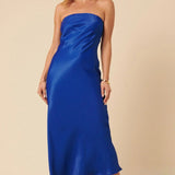 Nobody's Child Blue Satin Bandeau Ellie Midi Dress