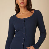 Nobody's Child Blue Scoop Neck Button Through Top