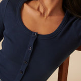 Nobody's Child Blue Scoop Neck Button Through Top