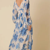 Nobody's Child Blue Watercolour Floral Anya Midi Dress