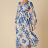 Nobody's Child Blue Watercolour Floral Anya Midi Dress