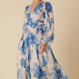 Nobody's Child Blue Watercolour Floral Anya Midi Dress