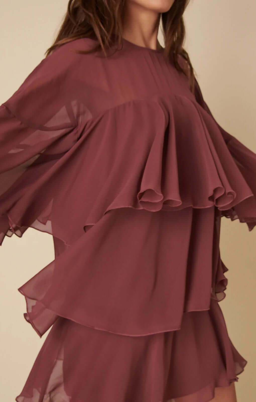 Nobody's Child Burgundy Ruffled Ret Mini Dress