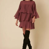 Nobody's Child Burgundy Ruffled Ret Mini Dress