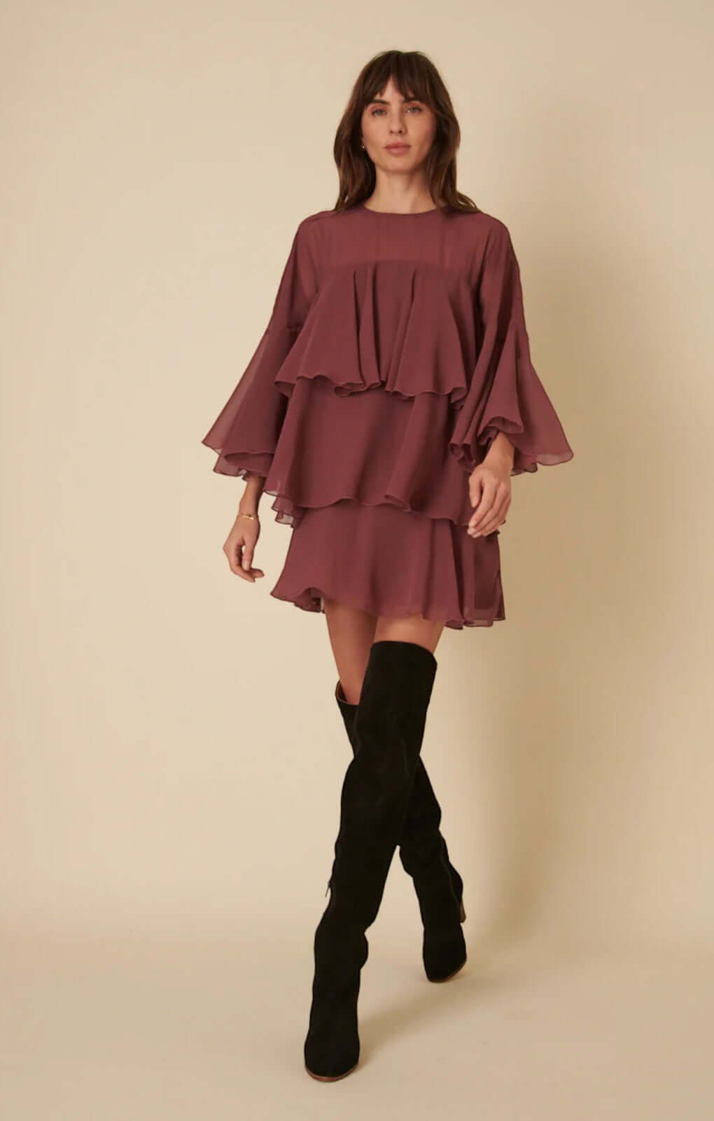 Nobody's Child Burgundy Ruffled Ret Mini Dress