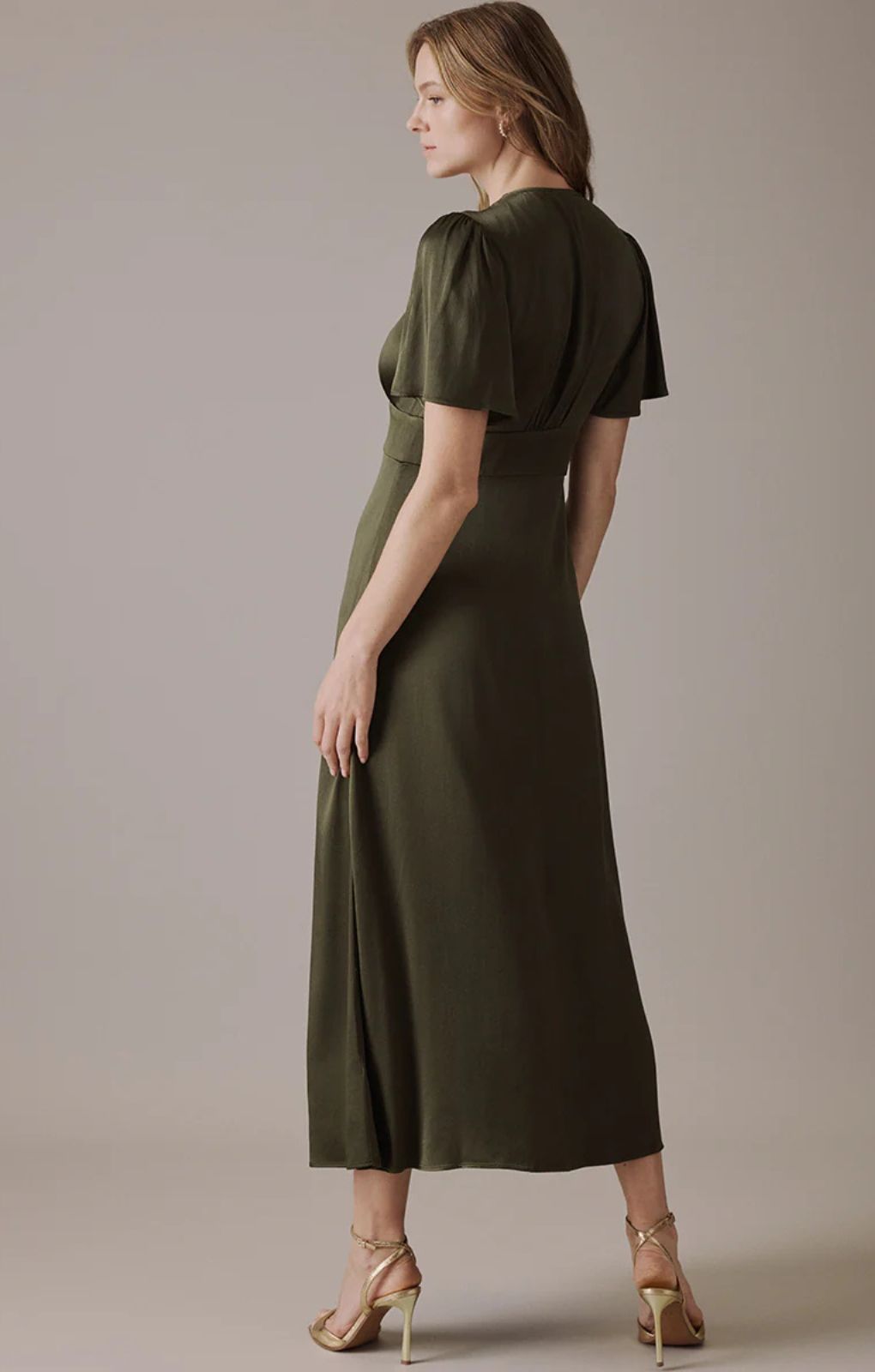 floral green v neck midi erin dress Nobody's Child Deep Olive V Neck Midi Erin Dress