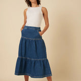 Nobody's Child Denim Hilda Tiered Midi Skirt