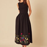 Nobody's Child Embroidered Hem Midi Dress Plain