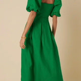 Nobody's Child Green Puff Sleeve Linen Demi Midi Dress