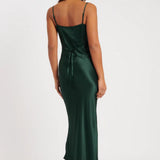 Nobody's Child Green Satin Cowl Neck Trixie Midi Dress
