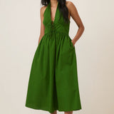 Nobody's Child Green Tie-Front Tiered Eileen Midi Dress