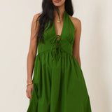 Nobody's Child Green Tie-Front Tiered Eileen Midi Dress