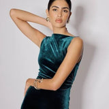 Nobody's Child Green Velvet Margot Midi Dress